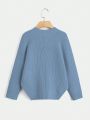 SHEIN Girls' (big) Asymmetrical Hem Sweater With Drop Shoulder And Front Short Back Long Design