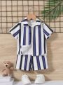 SHEIN Baby Boy Striped Short Sleeve Shirt And Shorts Casual Holiday Outfit