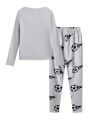 SHEIN Teen Boys' Casual Sports Letter & Soccer Printed Tight Home Wear Set