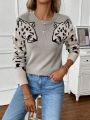 Women's Leopard Pattern Round Neck Sweater