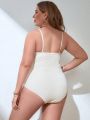 SHEIN Swim Chicsea Women's Plus Size Pure Color Pleated Texture Cutout One-Piece Swimsuit