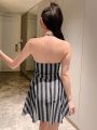 DAZY Ladies Striped Halterneck One-piece Swimsuit