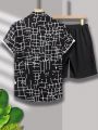 Men's Checked Short Sleeve Shirt And Shorts Set