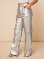 Pretty on the Outside SHEIN ICON Flap Pocket Side PU Leather Pants