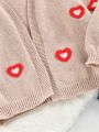 Girls' (Big) Solid Color V-Neck Cardigan With Heart Pattern