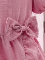 Girls' Ruffle Trimmed Waist Bowknot Dress, Lovely And Romantic Style