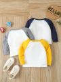 Baby Boy Cartoon Car Printed Color Block Raglan Long Sleeve T-Shirt