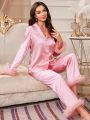 Women's Satin Splicing Pajama Set