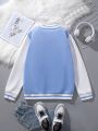 Teenage Girls' Casual Street Style Simple College Letter Color-Block Baseball Jacket