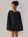 Brittney Do Women Black Zipper Style Oversized Sweatshirt