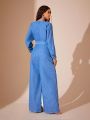 Batwing Sleeve Ruched Belted Denim Jumpsuit