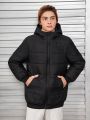 SHEIN Teen Boy Slant Pocket Zip Up Hooded Puffer Coat