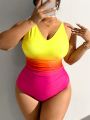 SHEIN Swim Vcay Plus Size Gradient V-Neck One-Piece Swimsuit