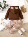 SHEIN Baby Boy 3D Ear Design Hoodie & Striped Pants