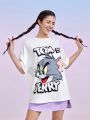 TOM & JERRY X SHEIN Women's Cartoon Letter Print Drop Shoulder Loose T-Shirt