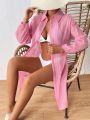 SHEIN Swim Vcay Solid Button Front Longline Kimono