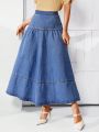 SHEIN LUNE Ladies' Long Umbrella-Shaped Denim Skirt