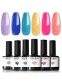 Modelones Gel Nail Polish Set - Summer 6 Colors Neon Bright Hot Pink Royal Blue Purple Turquoise Peaches Coral Yellow Nail Gel Kit Soak Off Nail Art Design Manicure DIY at Home Salon Gifts for Women Girls