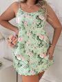 Plus Size Mini Floral Printed Cami Slip Dress