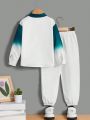 SHEIN Kids SUNSHNE Toddler Boys' Loose Fit Gradient Long Sleeve Shirt And Woven Long Pants Casual Outfit