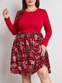 SHEIN LUNE Plus Christmas Print A-line Dress