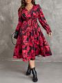 SHEIN Frenchy Plus Size Floral Printed Belted Dress