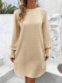 Ladies' Solid Color Lace Spliced Swiss Dot Dress