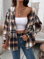 SHEIN LUNE Plaid Hooded Button Front Shirt