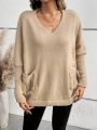 SHEIN Frenchy Solid Color V-neck Drop Shoulder Sweater