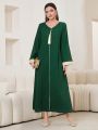 SHEIN Najma Women's Green V-neck Arab Long Dress