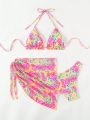 SHEIN Swim Mod 3pcs/Set Flower Print Swimsuit