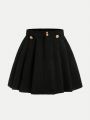 SHEIN Kids SUNSHNE Girls' Woven Corduroy Solid Color Loose Fit Casual Skirt