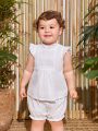 Baby Girl Sweet And Elegant Top With Lotus Leaf Hem And Bloomer Shorts Set For Summer