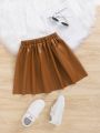 SHEIN Tween Girl'S Solid Color Pu Leather Flared Skirt