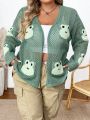 SHEIN CURVE+ Women's Plus Size Frog Pattern Long Sleeve Cardigan