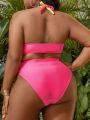 SHEIN Swim SXY Plus Size Women's Color Block Halter Swimsuit