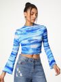 GALLERY  K Tie-Dye Lettuce Hem Long Sleeve T-Shirt