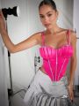 LOVING U Rhinestone Detail Asymmetrical Hem Bustier Cami Top