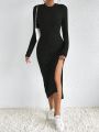 SHEIN Frenchy Ribbed Knit Split Thigh Dress