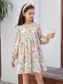 SHEIN Tween Girls' Fashionable Elegant Animal & Floral Print Dress