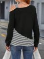 Striped Print Asymmetrical Neck Tee