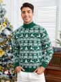 SHEIN Men Christmas Elk & Snowflake Pattern Mock Neck Sweater