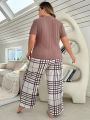 Plus Size Plaid Casual Pajama Set