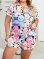 Plus Size Cartoon Print Homewear Set