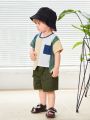 SHEIN Baby Boy Casual Patchwork Short Sleeve Top & Workwear Shorts Set