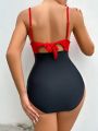 SHEIN Swim BAE Women's Contrast Color Pleated One-piece Swimsuit