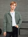 SHEIN Manfinity Hypemode Men Solid Button Front Pocket Patched Jacket