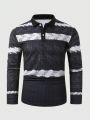 Manfinity Men's Fashionable Long Sleeve Color Block Polo Shirt