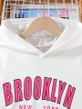 Teen Girl Letter Graphic Hooded Sweatshirt & Heart Print Pleated Skirt