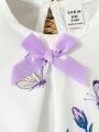 Baby Floral Print Ruffle Trim Bow Front Butterfly Sleeve Dress